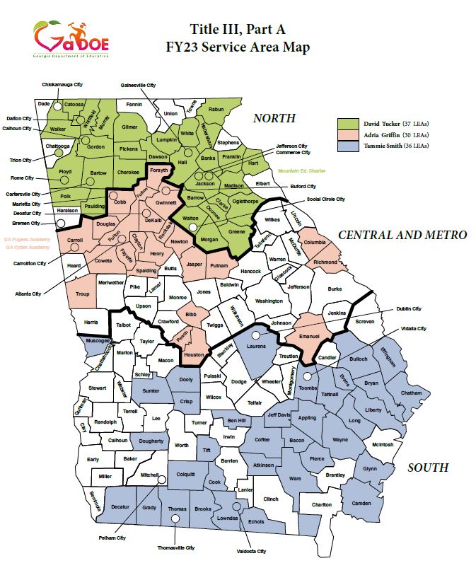 map showing the Title III regions in GA