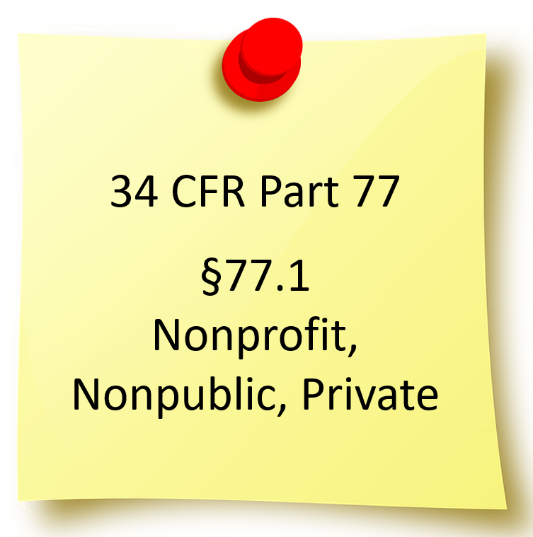 Image of post-it labeled with regulation 34 CFR Part 77 hyperlinked to regulations