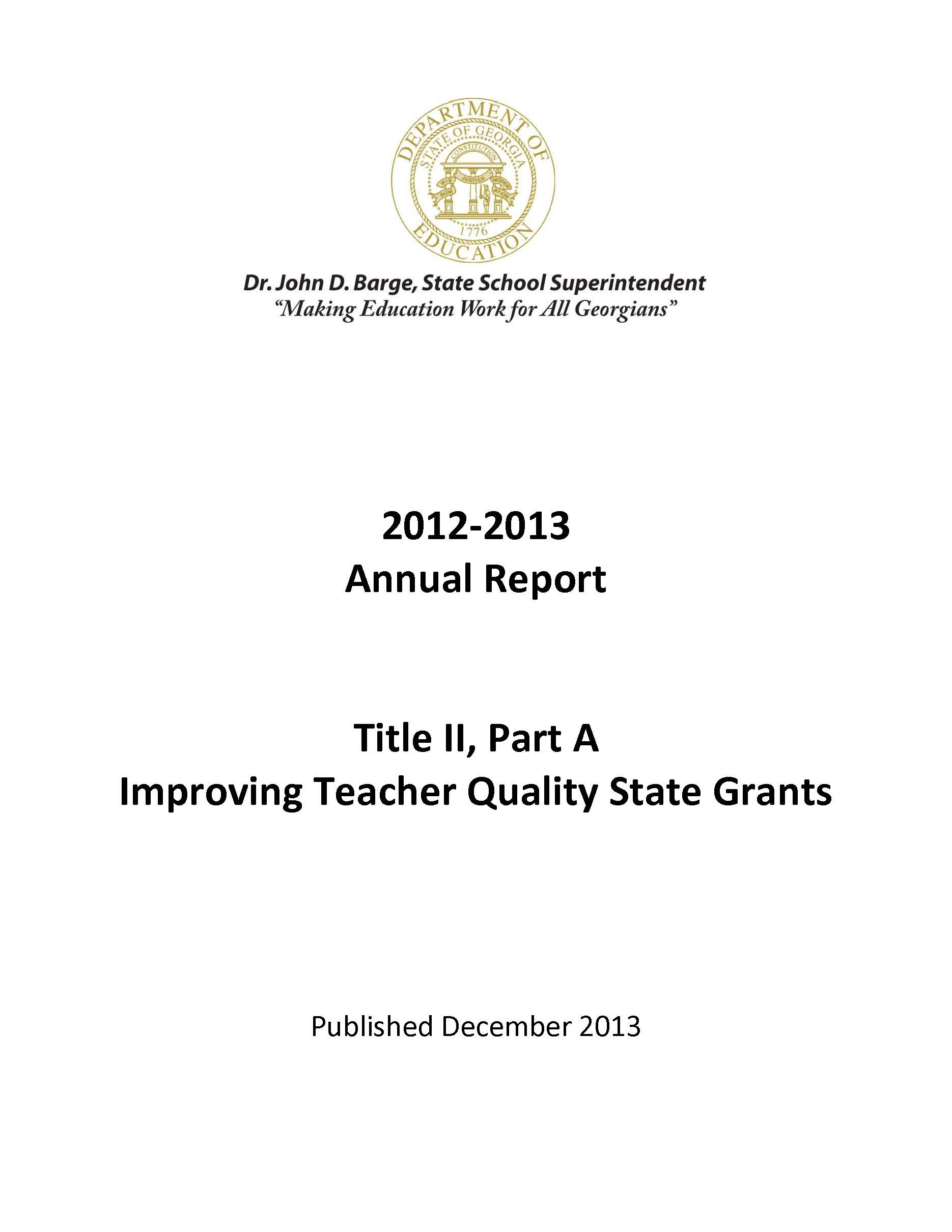 Cover page 2012-2013 Title II, Part A Annual Report