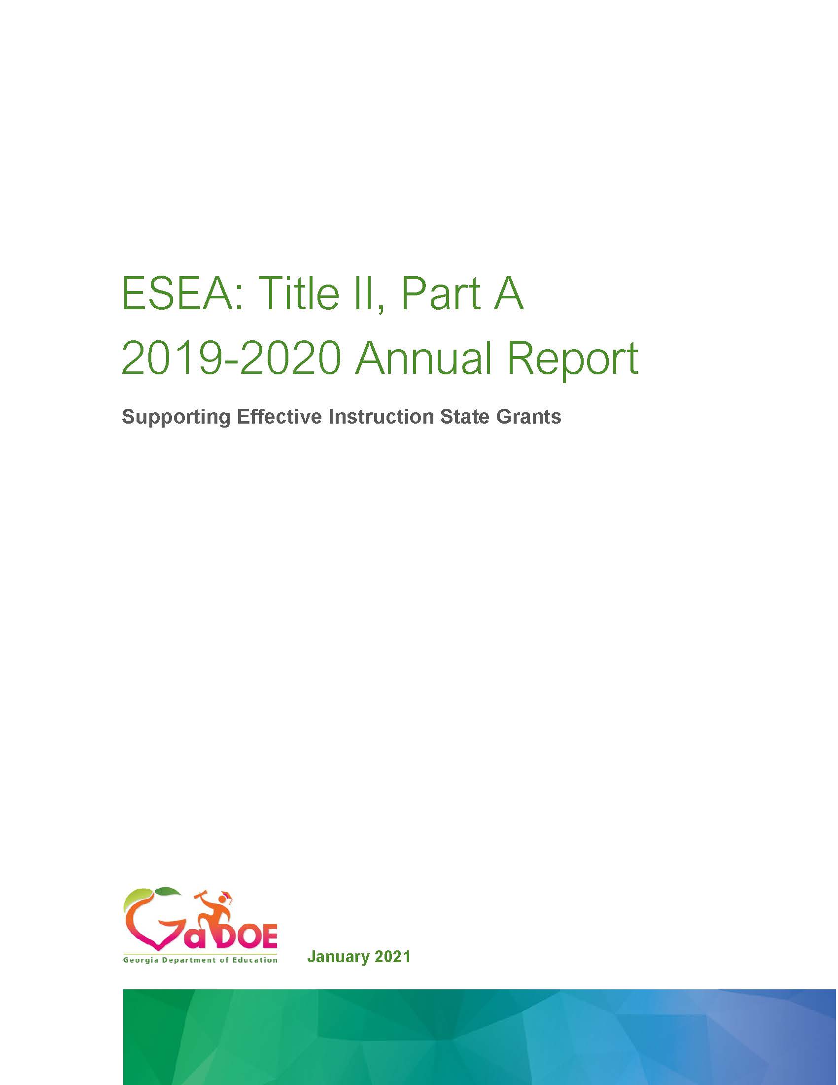 Image of the front page of the SY219-2020 Title II, Part A Annual Report